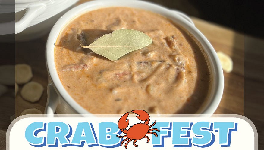 Creamy crab bisque. Text at bottom reads "Crab Fest" with a red cartoon crab.